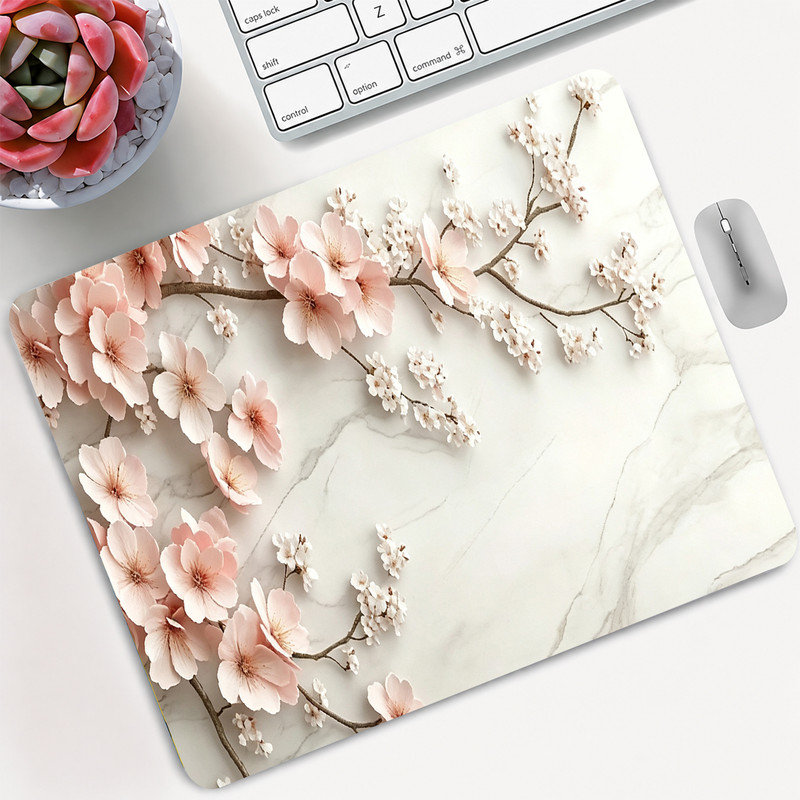 Tapis de souris en caoutchouc, surface lisse en microfibre, base antidérapante, bords arrondis, idéal pour le bureau et les jeux, 30,5 x 20,3 cm, motif floral aquarelle rose.