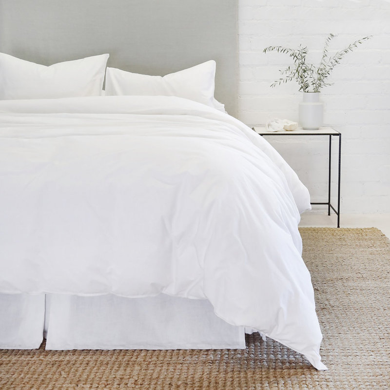 Parker Duvet Cover, Queen Duvet Cover + 2 Standard Shams, White, Percale