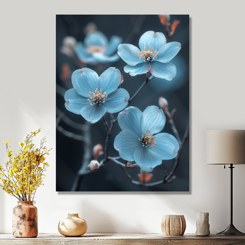 Monochromes bleus, paix, cornouiller fleur II - cornouiller, art mural, Toile tendue, H 32 po x l 16 po x P 1 po