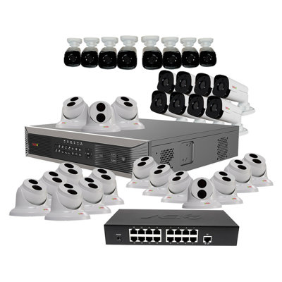 Home Imports Emporium 34 Piece Surveillance System Security Cameras Modern Indoor Outdoor Hardwired Metal Durable Housing With 4TB Storage Black Finish