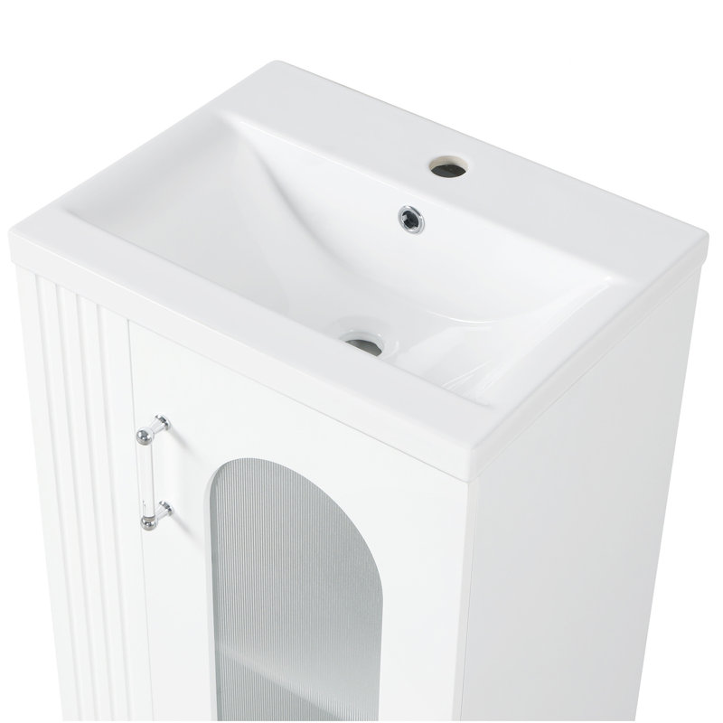 Meuble-lavabo de 20 po avec lavabo, meuble-lavabo avec tablette à deux niveaux, tablette réglable, bois et panneau de fibres à densité moyenne, blanc