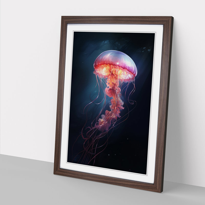 Jellyfish Conceptual - Single Picture Frame Print on Wood, Walnut Framed, 34cm H x 25cm W x 2cm D