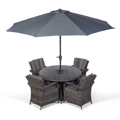 Karas 4 Seater Dining Set with Cushions and Parasol