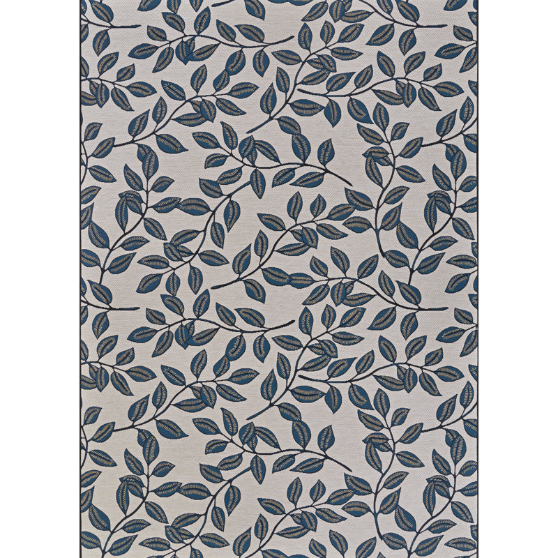 Dolce Floral Ivory Slate Blue Indoor Outdoor Area Rug, Rectangle 2'3" x 3'11"