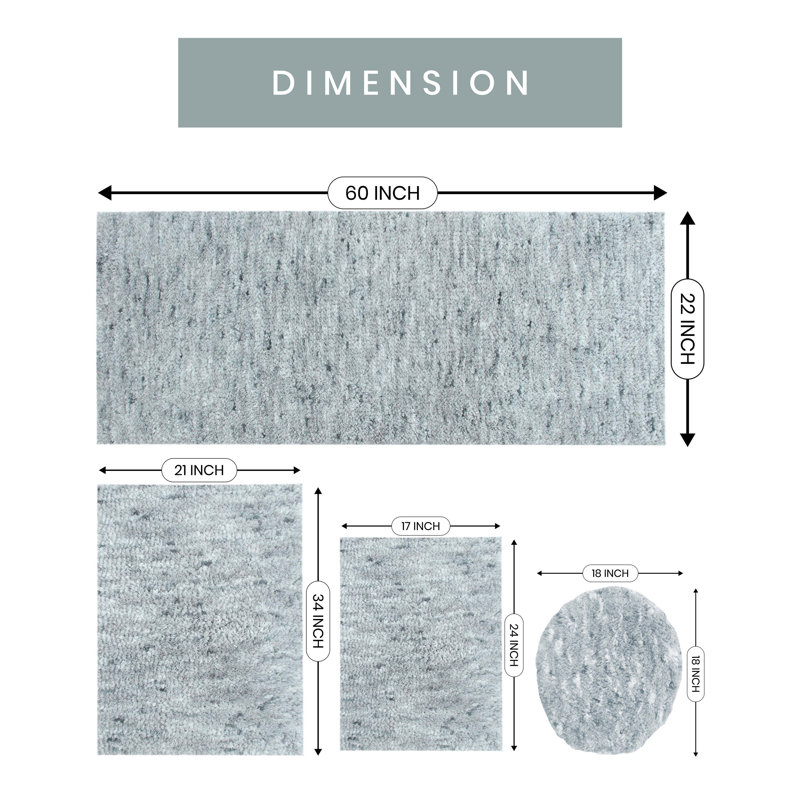 Cloud Comfort 100% Polyester Microfiber Bath Rug Set, Machine Washable & Non Slip Bath Rug - 4Pc Set, Gray
