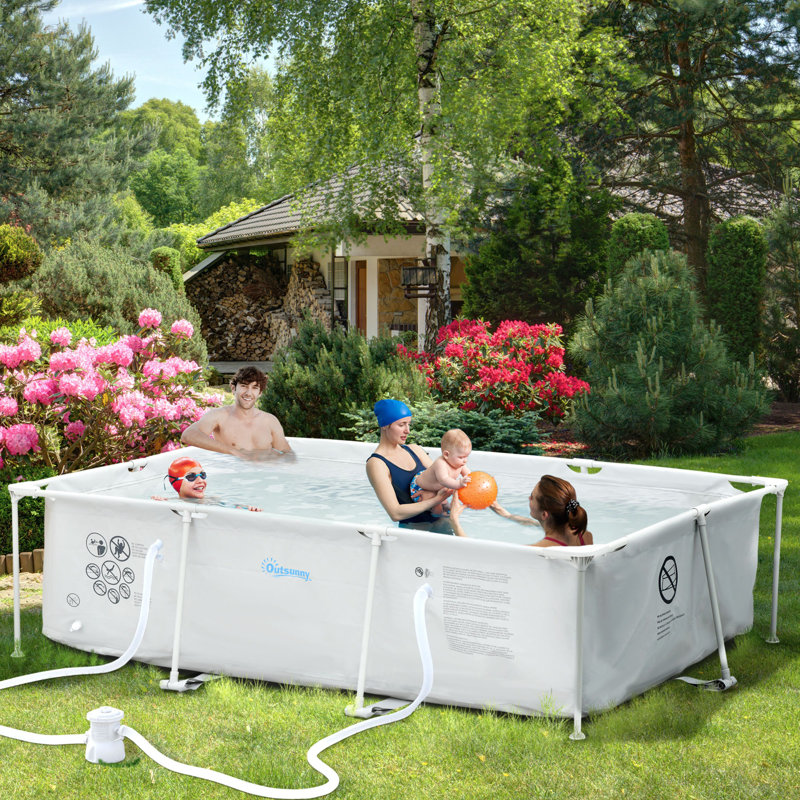 Rectangle Frame Set Pool H x W x L , with Pump Included, Grey, 9.6' L x 6.2' W x 29.5" H