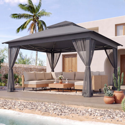 11 Ft. X 11 Ft. Pop Up Gazebo Canopy Tent with Mosquito Netting, One-Push Instant Setup, Height Adjustable Outdoor Canopy