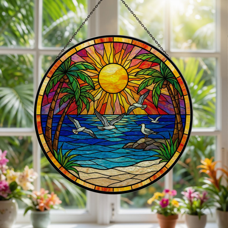 Panneau de vitrail 12 "H Sunset, H 12 po x l 12 po