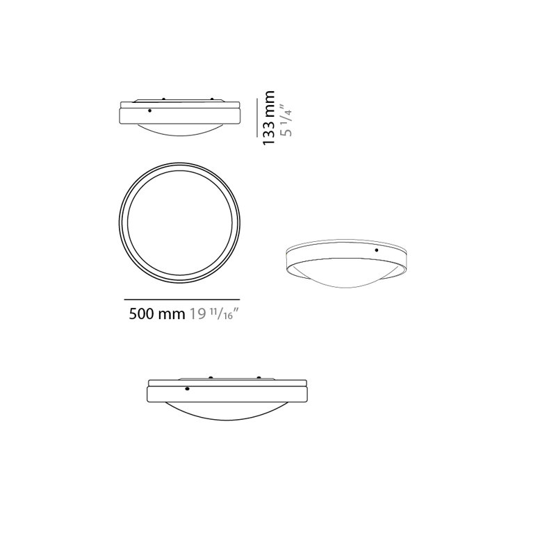 Alina Simple Circle Flush Mount, Marengo Gray/Gold Lacquer, 5.25" H x 19.69" W x 19.69" D