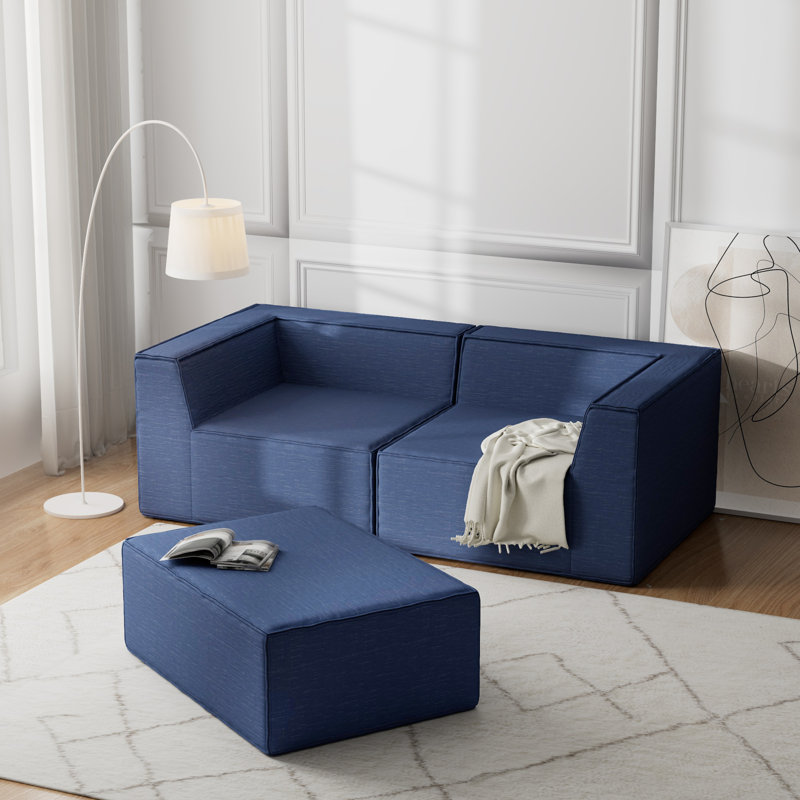 Canapé modulaire rembourré à 3 places Boneless Comfy Cloud, Tissu bleu