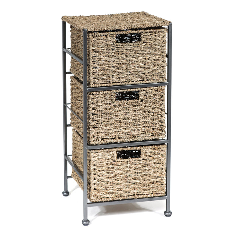 24" Seagrass and Metal 3-Drawer Storage Chest
