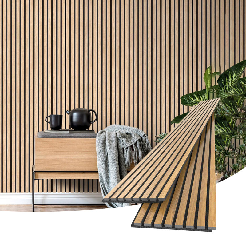Natural Oak 3D Acoustic Slat Wall Panels, 94.5 x 12.6 Inches, 2 Pack