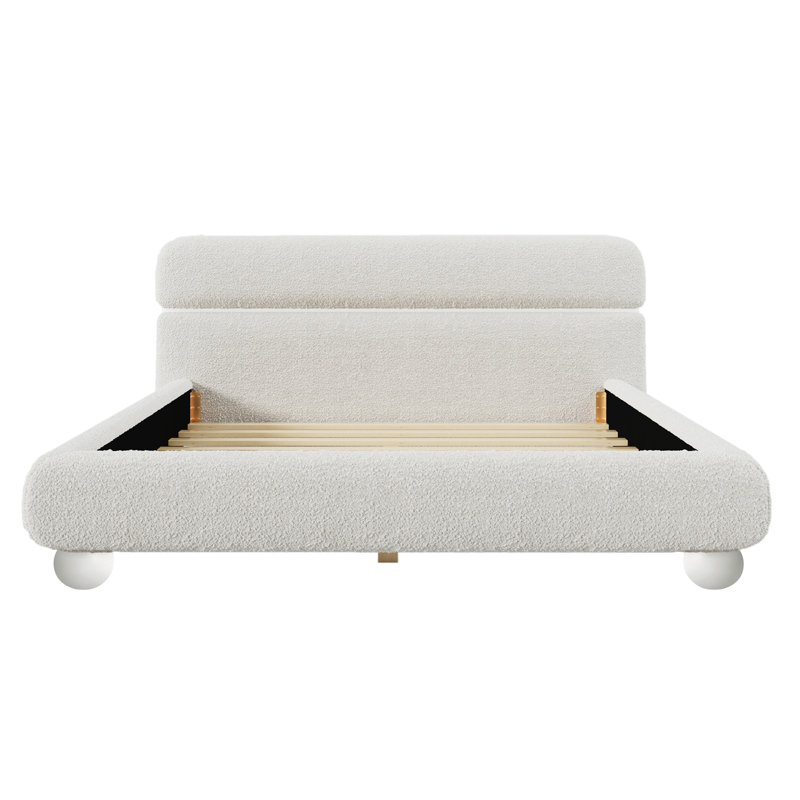 Lit tapissier contemporain avec tissu bouclé en molleton et pattes rondes élégantes en forme de courbe pour la taille de la chambre à coucher
