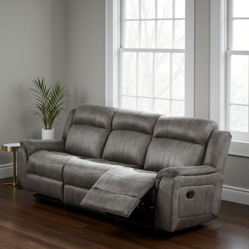 Mahlon 84'' Faux Leather Reclining Sofa, Gray  Faux Leather