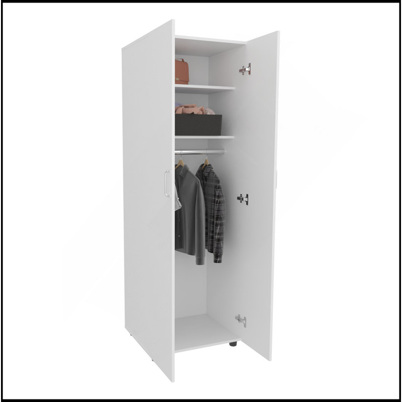 Armoire Aurora, deux tablettes intérieures, tringle, porte double, blanc