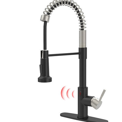 Touchless Kitchen Tap - Motion Sensor Enabled Automatic Contemporary Style For Sinks Faucet Hands Smart With Pull Down Modern Black And Silver Look