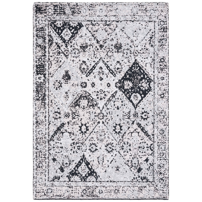 Tapis gris / blanc Hundt Southwestern, Rectangle 2 pi x 5 pi