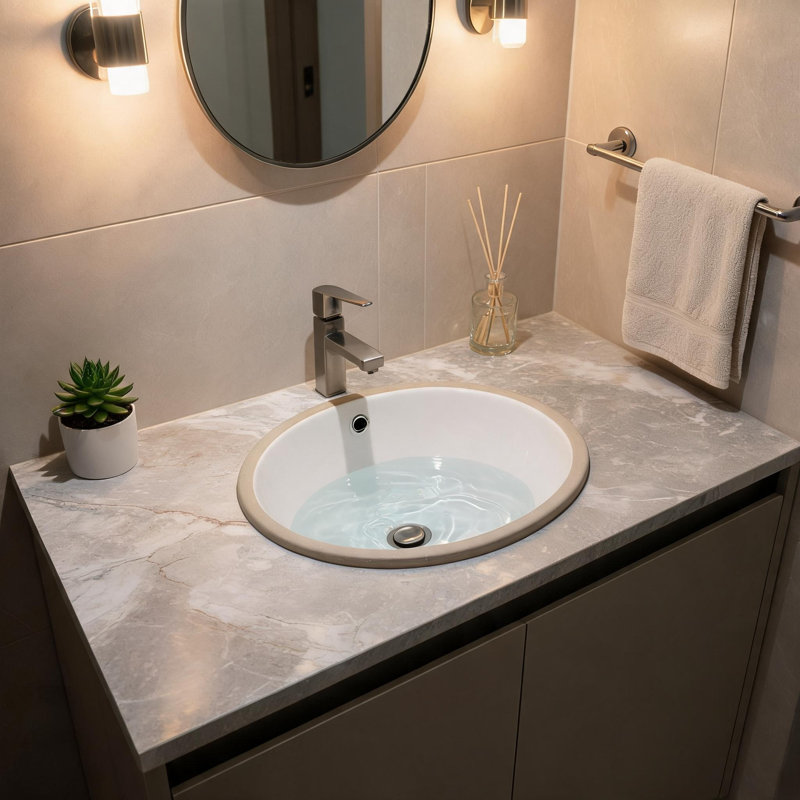 Lavabo de salle de bain ovale en céramique blanche, encastré, avec trop-plein, 43 x 33 cm (17 x 13 pouces).