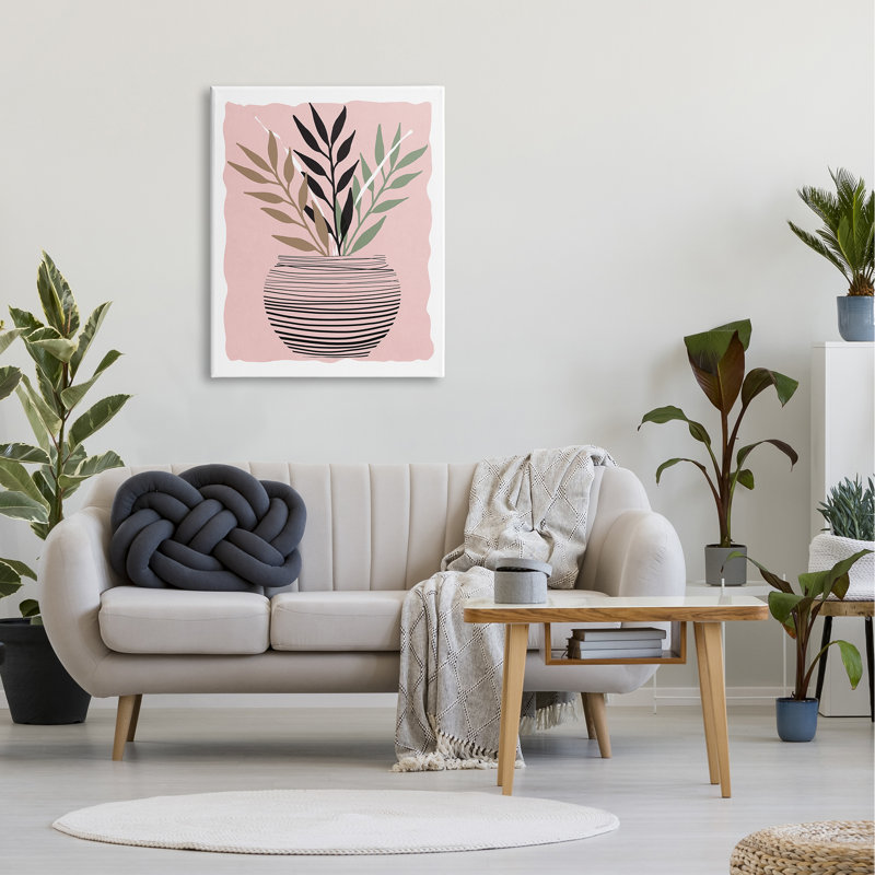 Plant Sprout Branches Minimalistic Abstract Moted Pot Pink XXL Black, art numérique de la giclée encadrée par Daniela Santiago