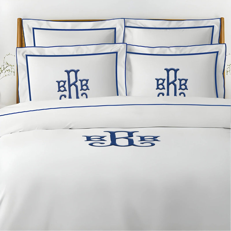 Monogram Embroidery & Border Cotton Sateen Duvet Cover Set, King Duvet Cover, Yes