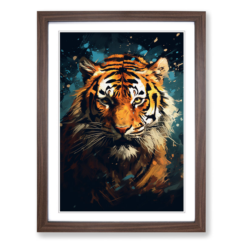 Tiger - Single Picture Frame Print on Wood, 34cm H x 25cm W, Walnut Framed