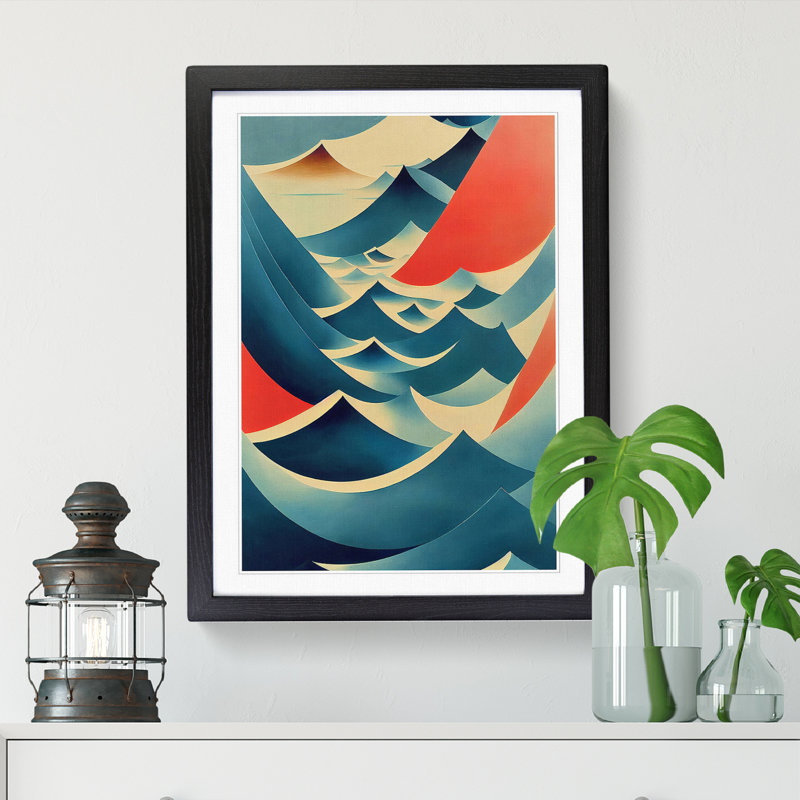 Seascape Mid Century - Single Picture Frame Print, 46cm H x 34cm W x 2cm D, Oak