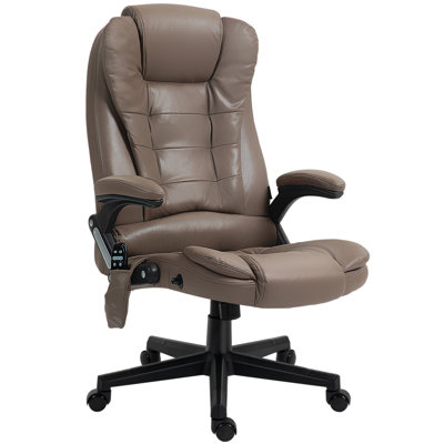 Fauteuil de bureau vibrant à 6 points avec massage chauffant, dossier haut inclinable en microfibre, dossier inclinable, accoudoirs rembourrés et télécommande