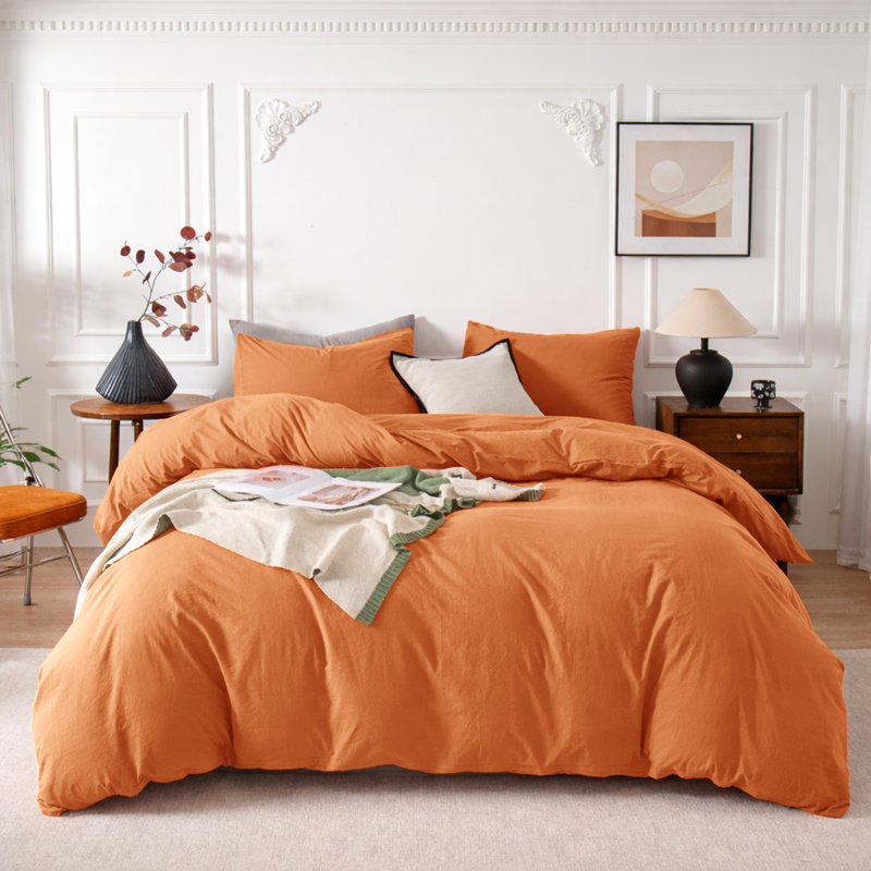 3-Piece Dyed Duvet Cover Set With Pillowcases, Double Duvet Cover + 2 Standard Pillowcases, Rust