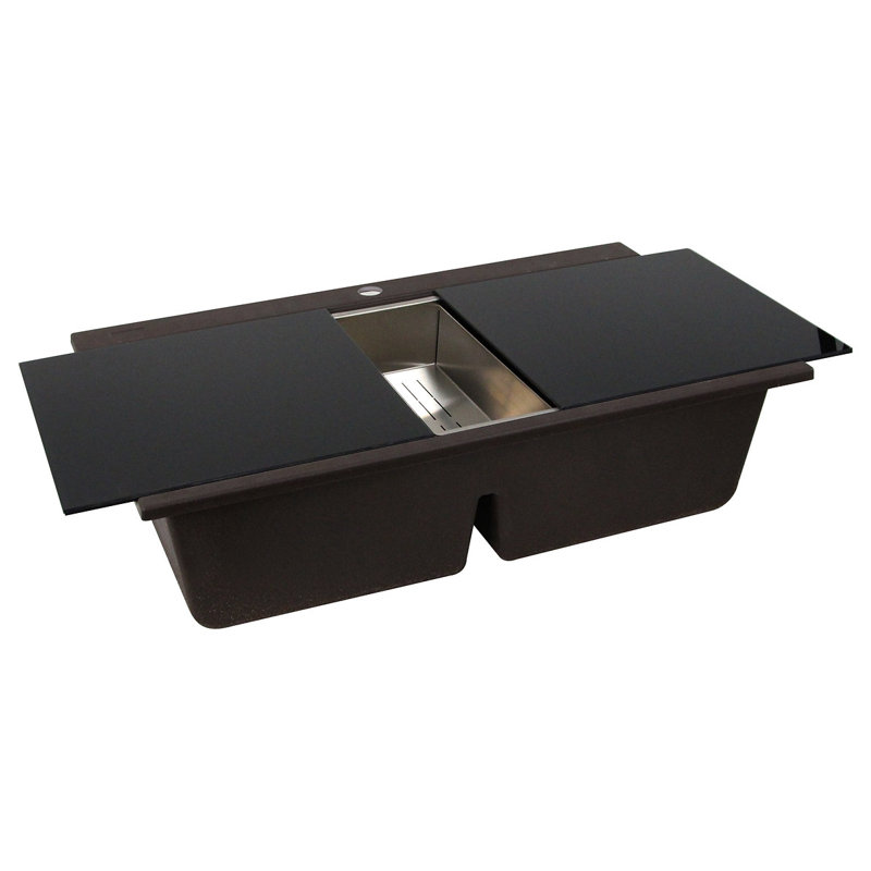 Plymouth 34'' L Double Basin Kitchen Sink, Brown