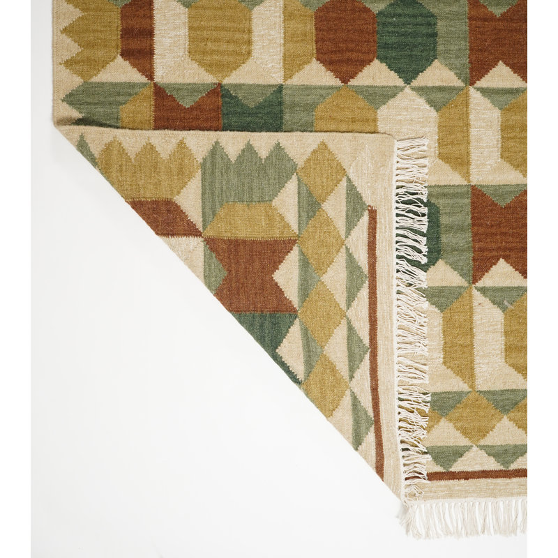 Livianne Natural Wool Kilim Pattern Hand Woven Area Rug - Modern Geometric Design-, Rectangle 160 x 230 cm