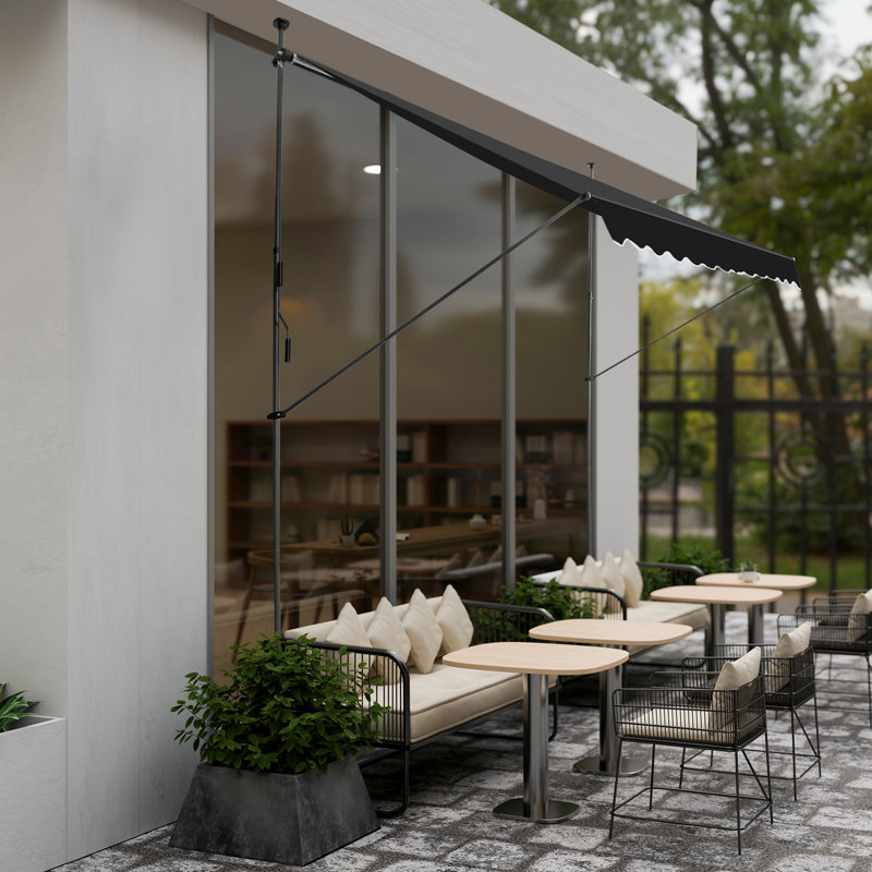 Metal And Polyester Retractable Awning, 118" H x 118" W x 47.2" D, Gray