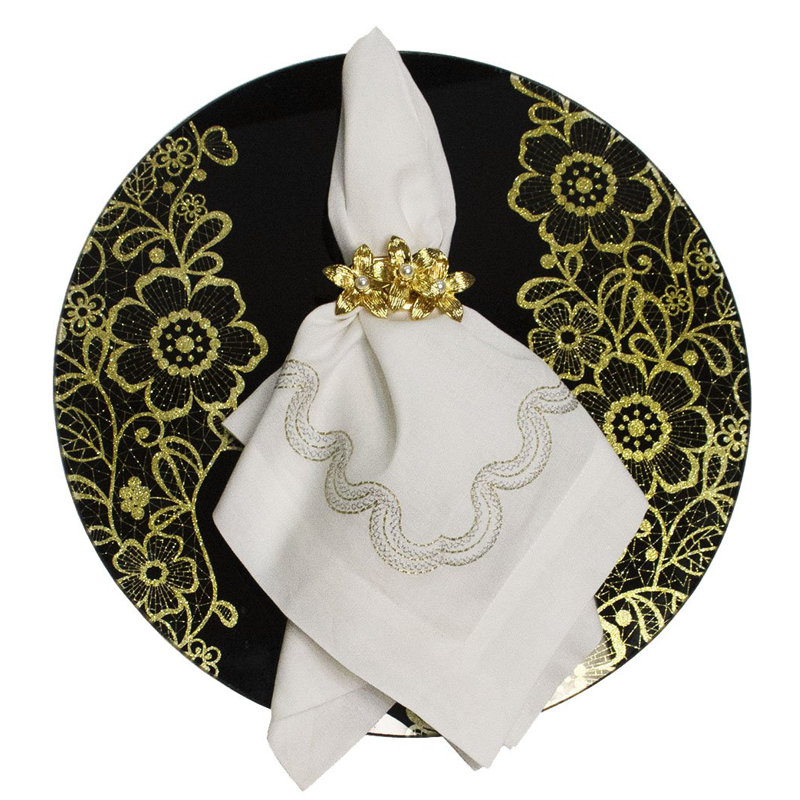 Gold And Black Flower Glass Elegant Placemat