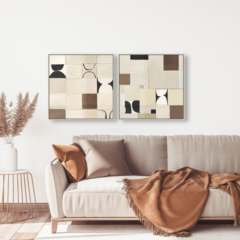 Boho Tiles Set Abstract Canvas Print by Oliver Gal, Black Frame, 12 x 12, 25" H x 25" W, Silver Floater Frame