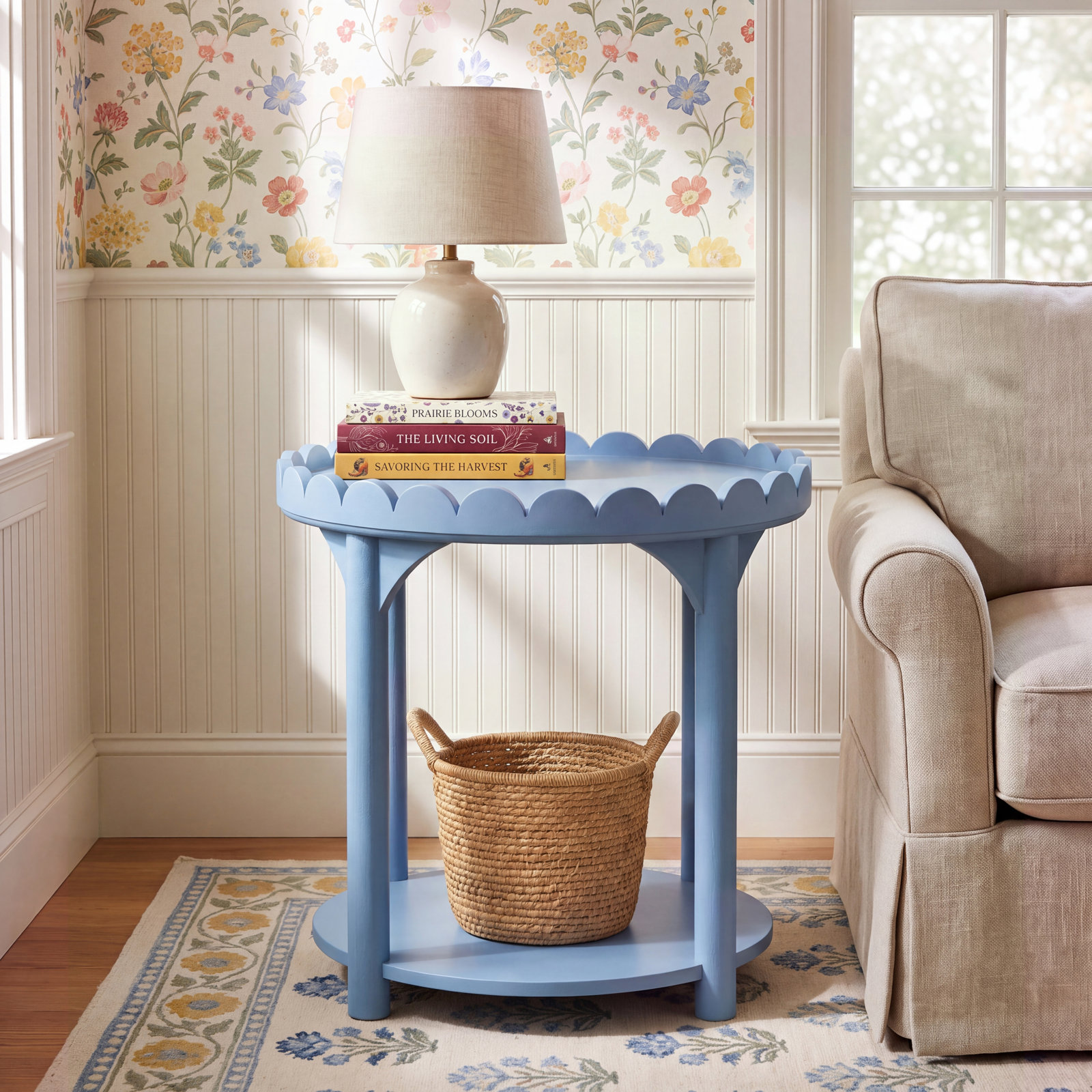 Madeline 20" Mango End Table, Light Blue