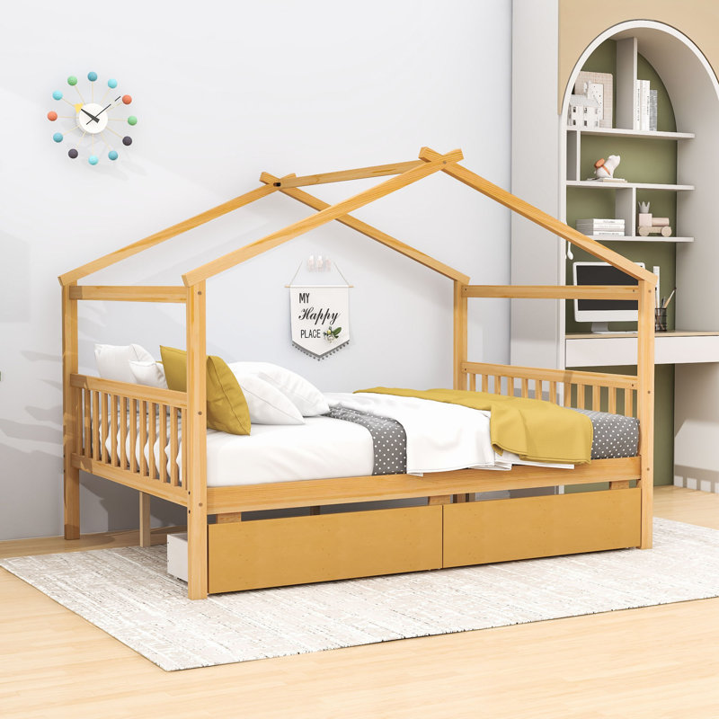 Souris Wood Daybed with 2 Big Drawers, Full, Natural