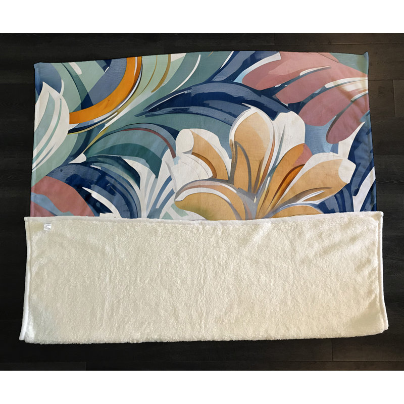 Throw Blanket, 68" W x 80" L, Floral/Abstract, Blue/Orange/Pink
