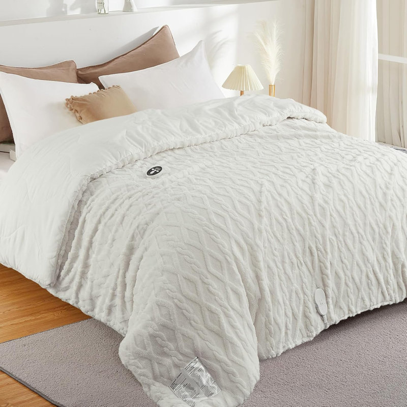 Très grande couverture chauffante avec télécommande sans fil, courtepointe électrique à chauffage rapide, minuterie 6 heures et 2 à 10 heures, lavable à la machine, certification UL, gris, 104 x 90 pouces