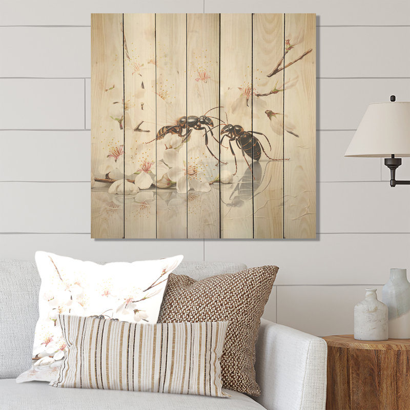 Motif floral de fourmis I - insectes et insectes sur bois, H 25 po x l 25 po