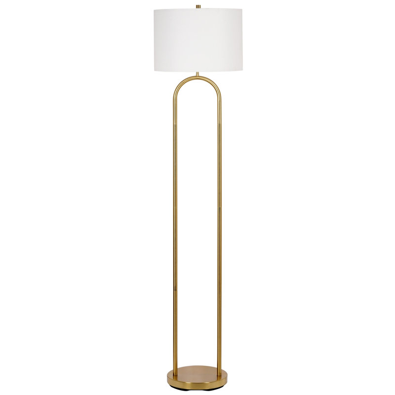 64" Gold Floor Lamp with White Linen Drum Shade