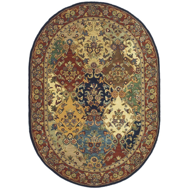 Costilla Hand Tufted Wool/Cotton Oriental Rug in Burgundy, Oval 4'6" x 6'6" 