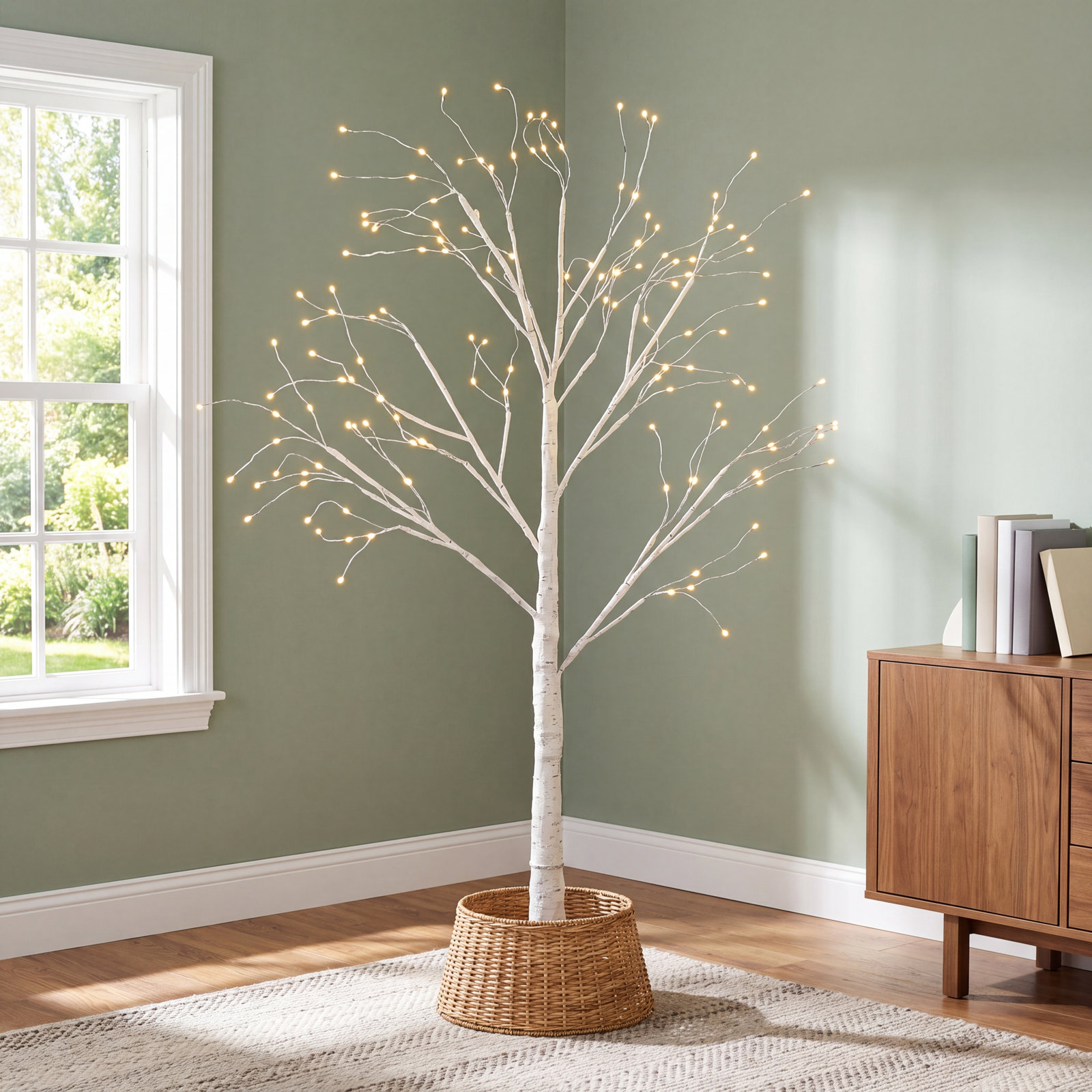 4' Snowy Artificial Lighted Birch Tree