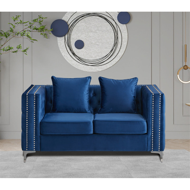 Causeuse rembourrée Vanida, Velours bleu espace