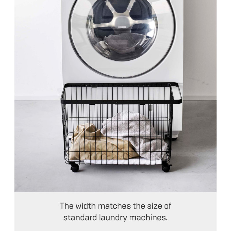 Black Rolling Wire Laundry Basket with Wheels