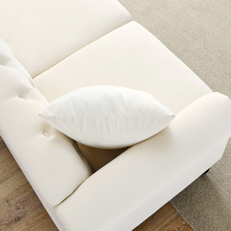 Canapé Chesterfield Meghans, Velours beige, H 32 po x l 57 po x P 30 po