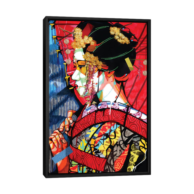 American Geisha - impression d'art graphique, H 26 po x l 18 po x 1,5 po, Toile avec cadre noir, Pas de tapis