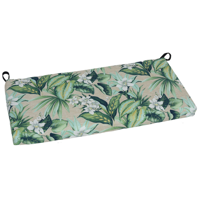 Outdoor 3'' Bench Seat Cushion, 42" W x 19" D, Beige/Green Floral