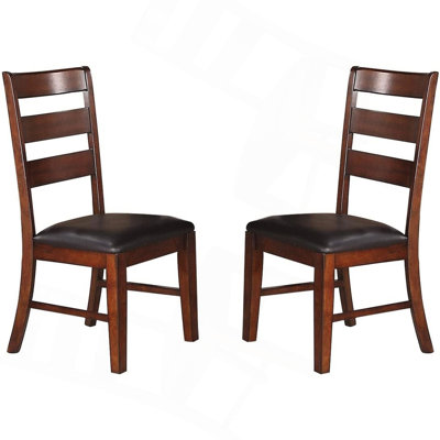 Antique Walnut Finish Solid Wood Set Of 2Pc Chairs Dining Chair Ladder Back Cushion Seats