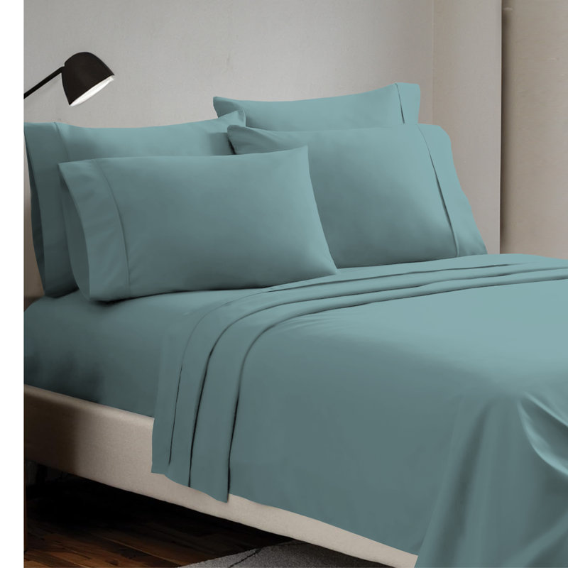 Ensemble de draps 4 pièces Paarizaat 8000 Series, Ensemble de draps pour très grand lit avec 3 piè, Bleu sarcelle