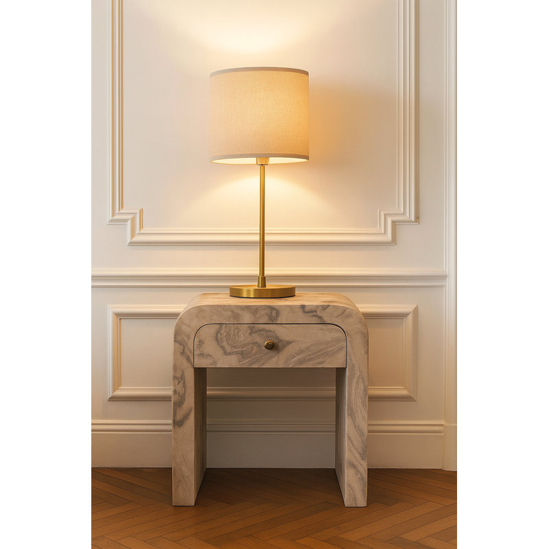 Table de chevet, 1 tiroir, marbre, Marron clair