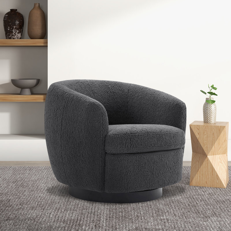 Fauteuil demi-tonneau pivotant rembourré Marcy, Aries Grey Boucle/Black